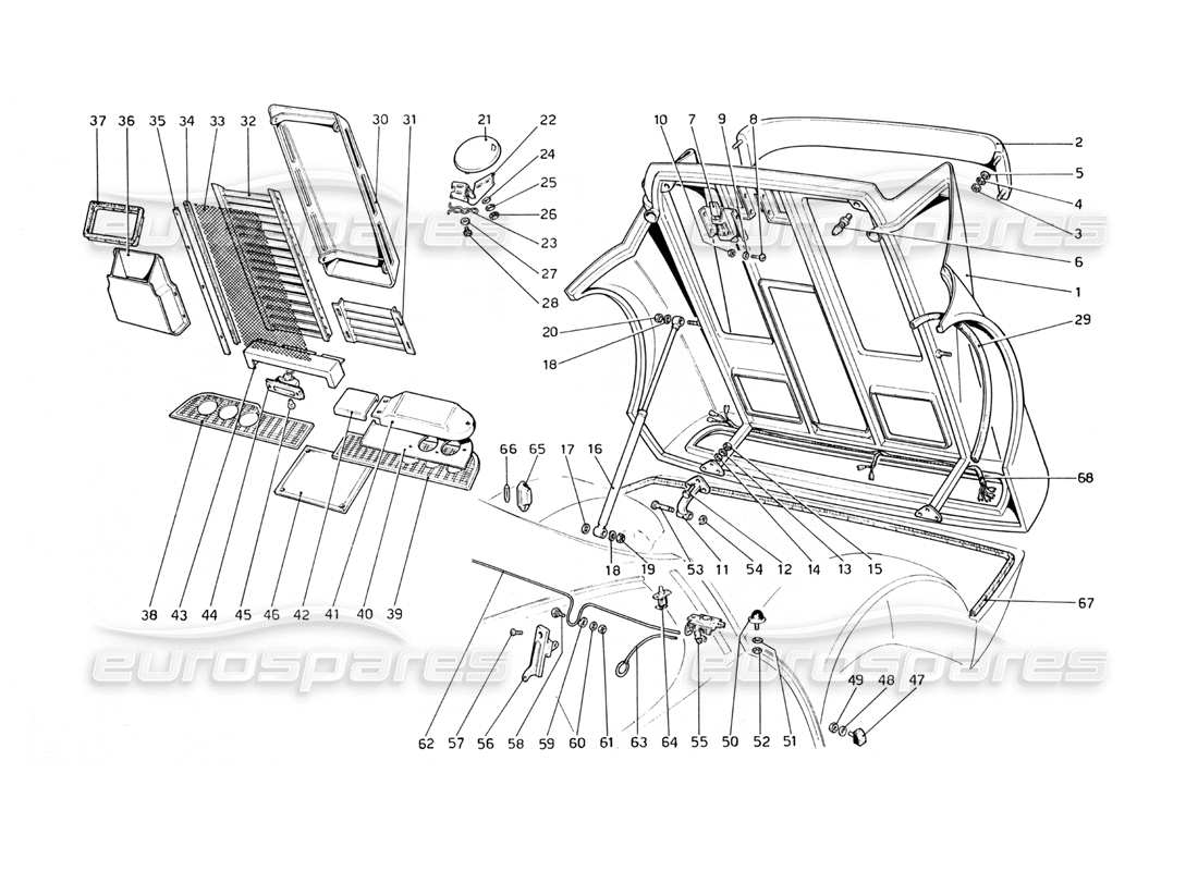 Ferrari 365 GT4 Berlinetta Boxer REAR BONNET Parts Diagram