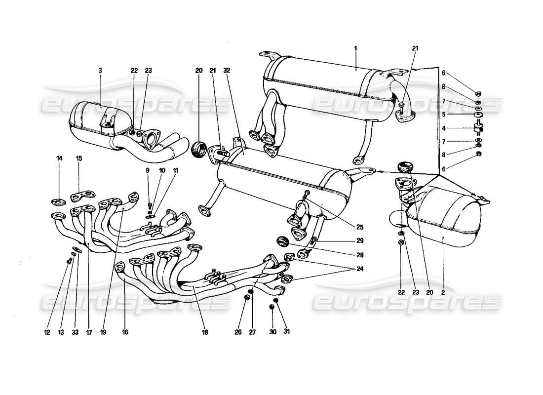 Ferrari 512 BBi Exhaust System Parts Diagram