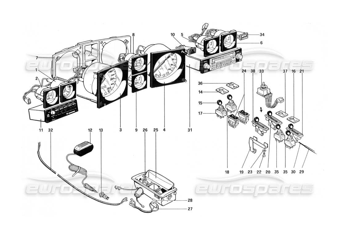 Ferrari 512 BBi Instruments and Accessories Parts Diagram