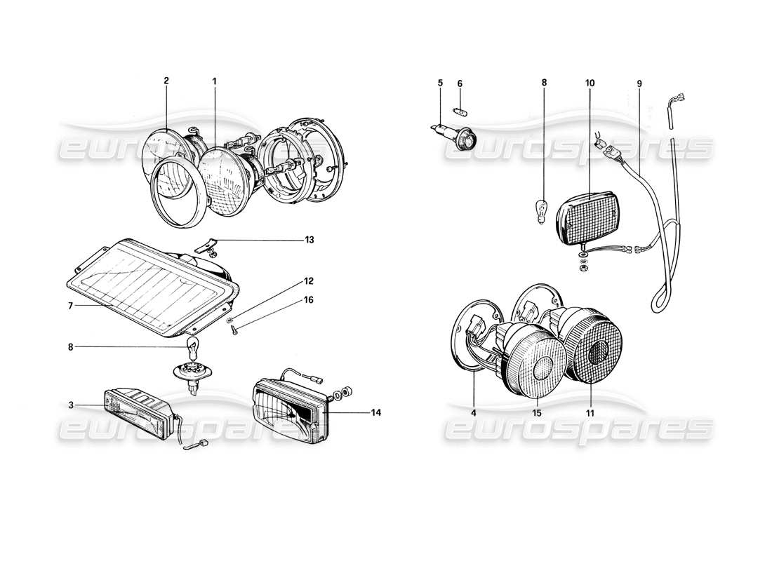 Ferrari 512 BBi Lights Parts Diagram