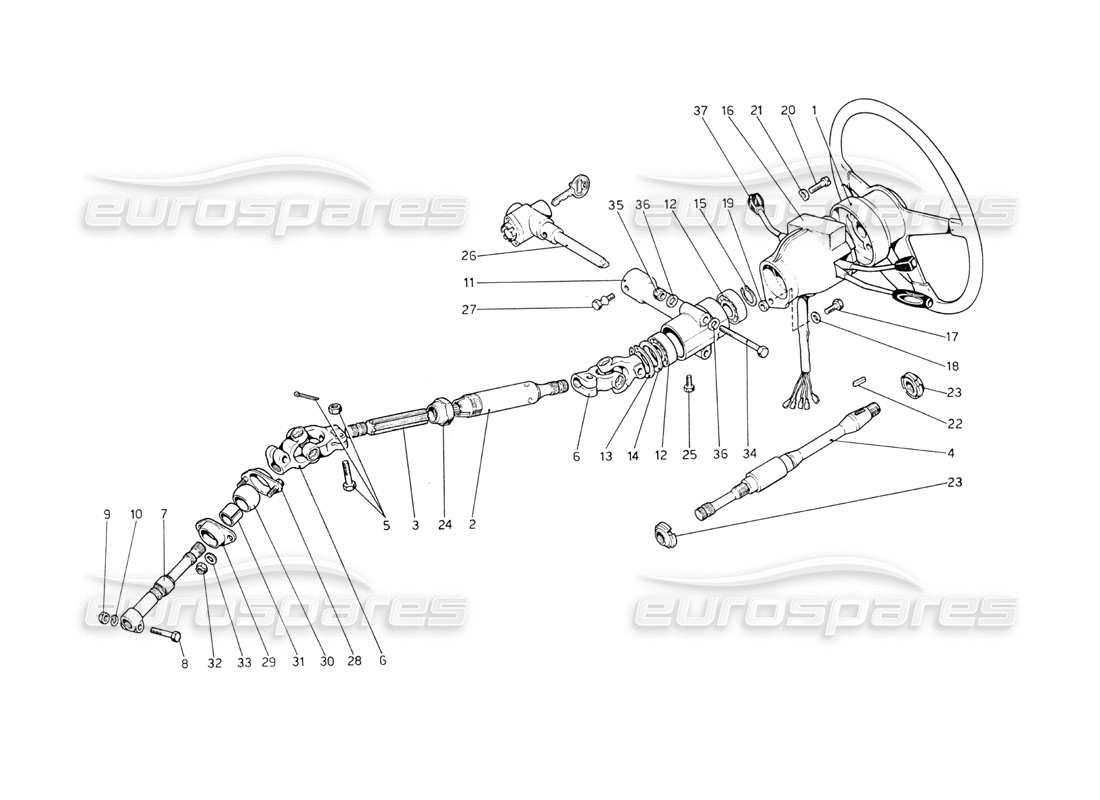 Ferrari 208 GT4 Dino (1975) Steering Column Parts Diagram