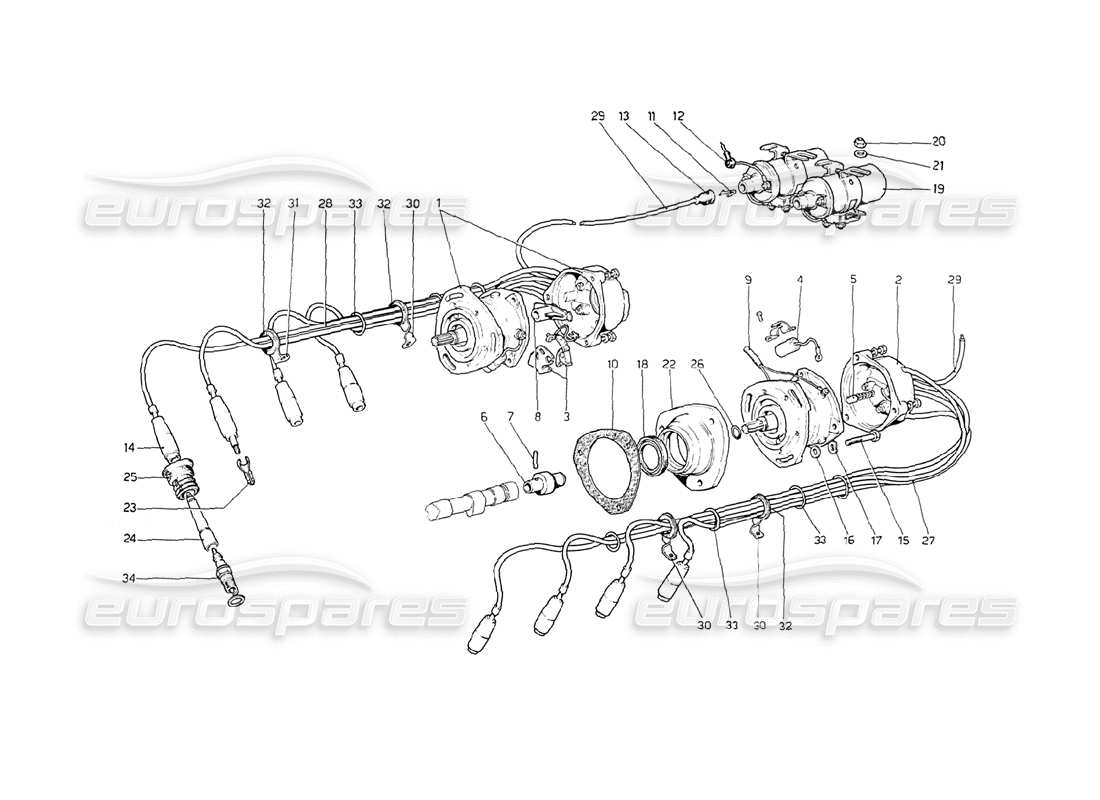 Ferrari 208 GT4 Dino (1975) engine ignition Parts Diagram