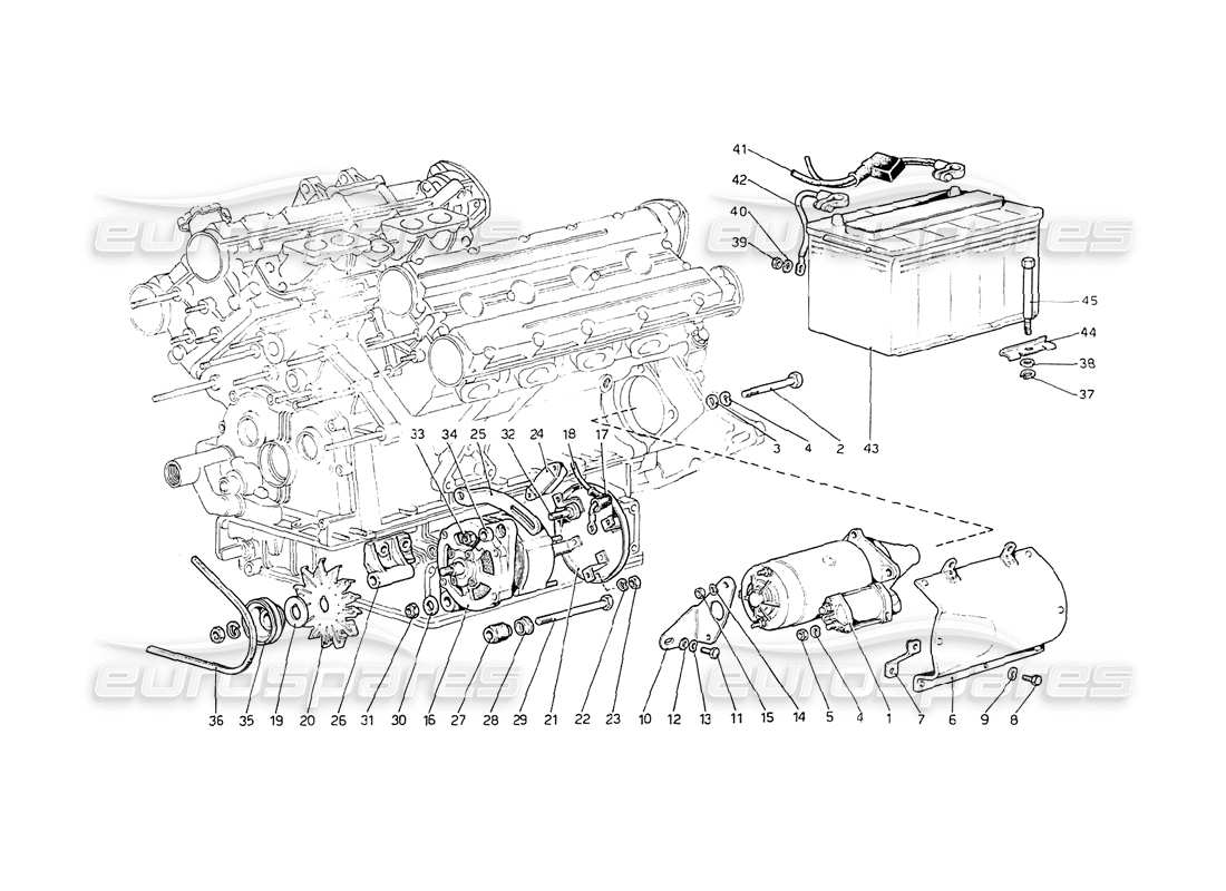 Ferrari 208 GT4 Dino (1975) Electric Generating System Parts Diagram