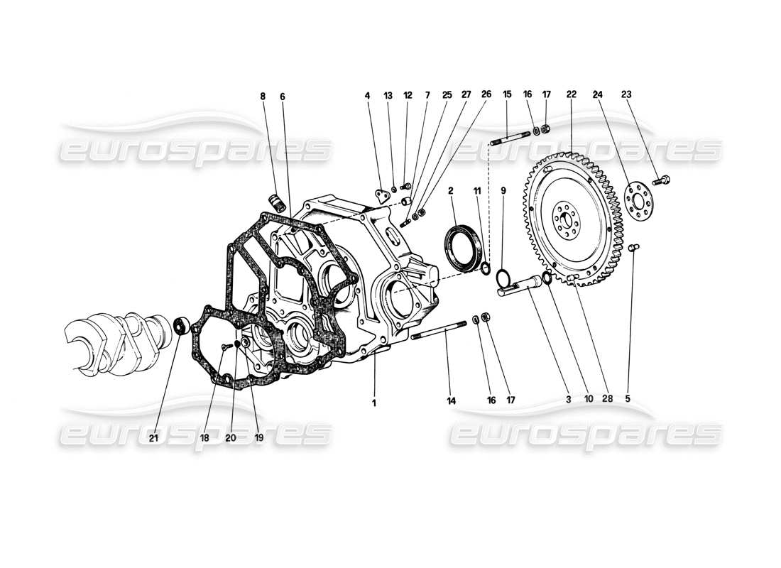 Ferrari 208 Turbo (1982) flywheel and clutch housing spacer Parts Diagram