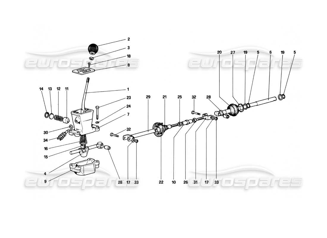 Ferrari 208 Turbo (1982) Outside Gearbox Controls Parts Diagram