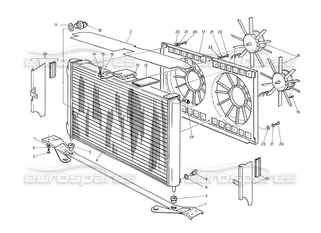 maserati biturbo spider radiator and cooling fans parts diagram