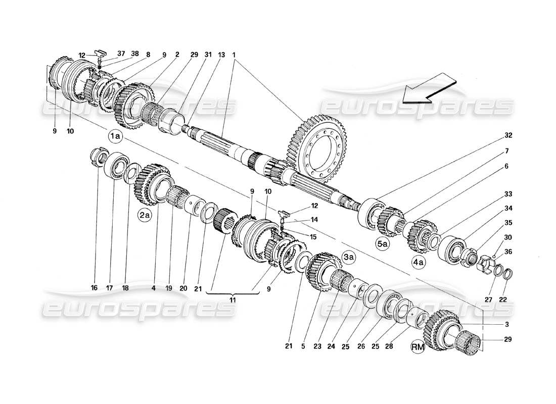 ferrari 348 (1993) tb / ts lay shaft gears parts diagram