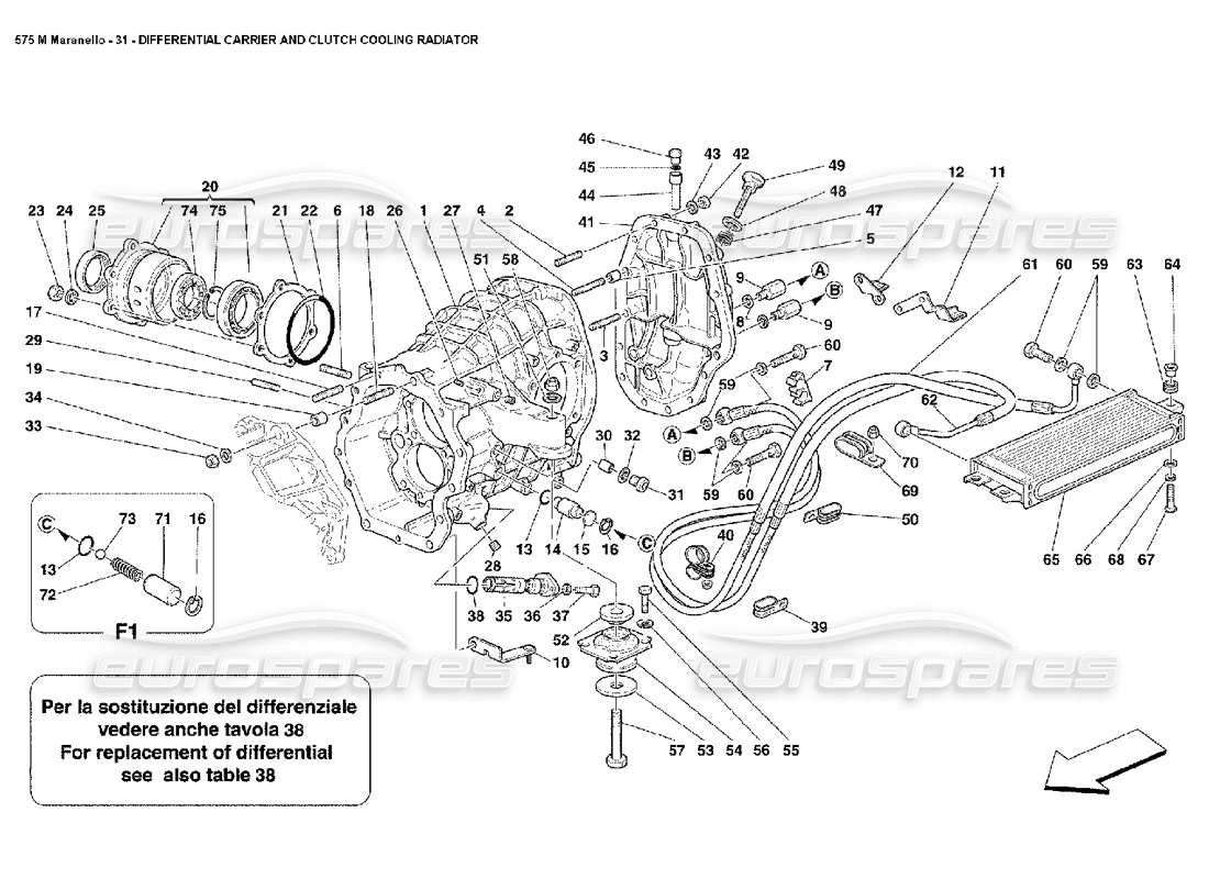ferrari 575m maranello differential carrier and clutch cooling radiator parts diagram