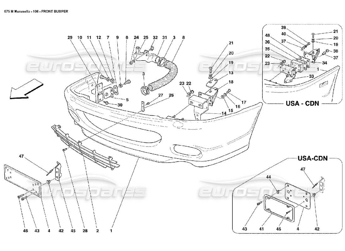 ferrari 575m maranello front bumper parts diagram