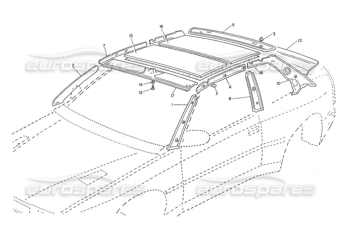 maserati ghibli 2.8 (non abs) roof, inner trims parts diagram