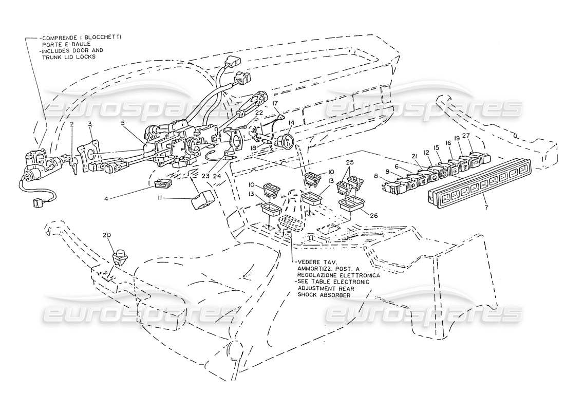 maserati ghibli 2.8 (non abs) switches and antitheft steering lock parts diagram