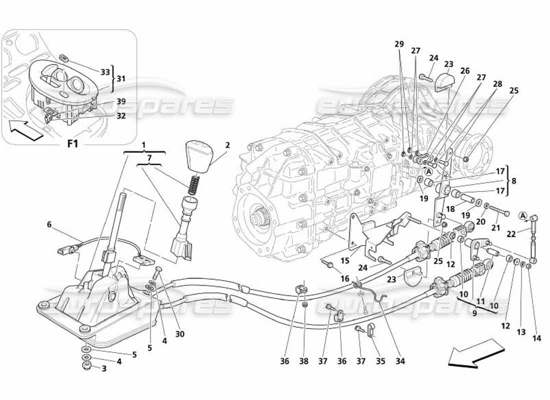 maserati 4200 spyder (2005) outer gearbox controls parts diagram