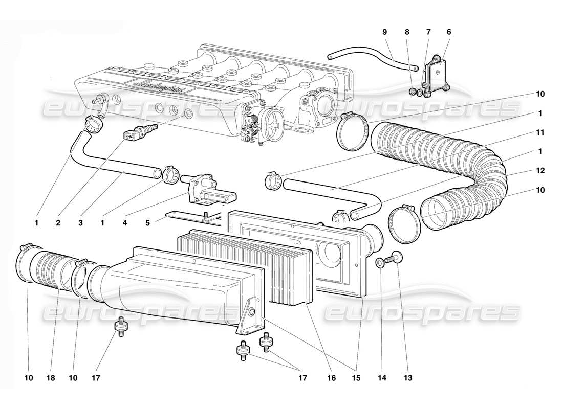 lamborghini diablo vt (1994) air filters parts diagram