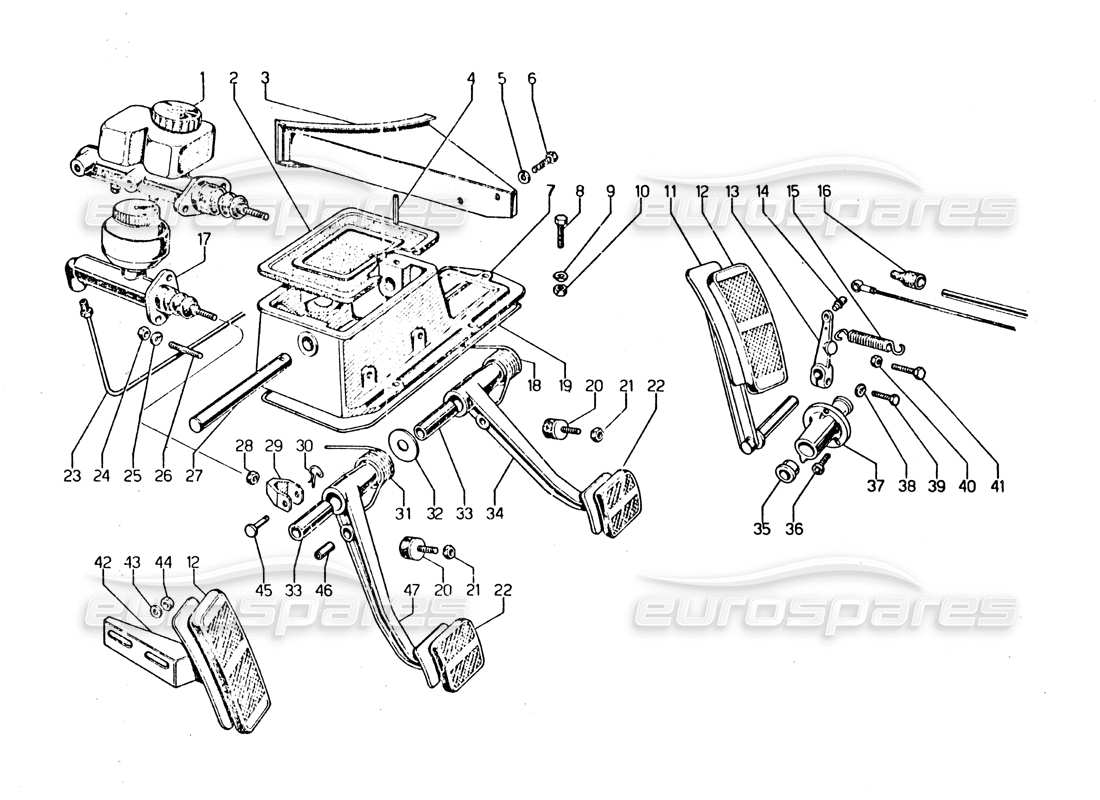lamborghini urraco p250 / p250s pedals parts diagram