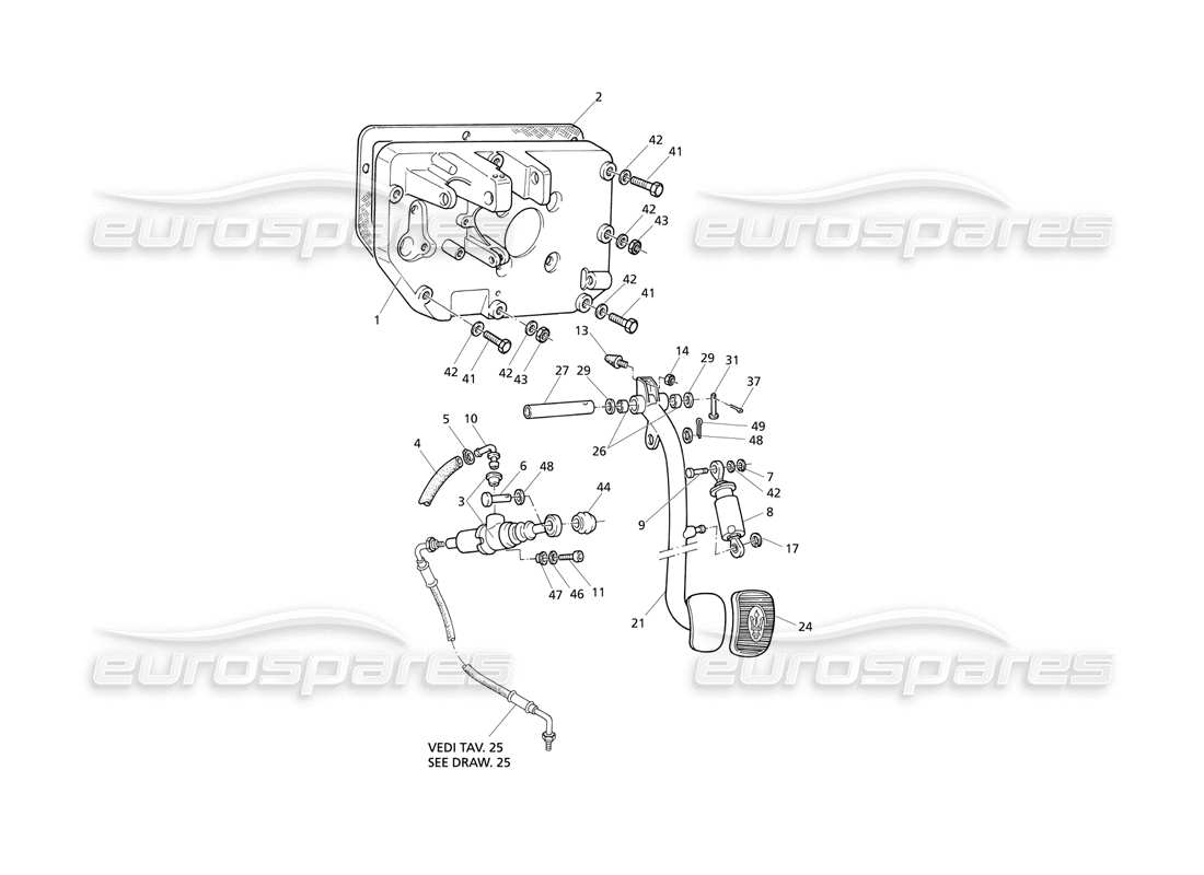 maserati qtp v8 evoluzione clutch pedal and pump pedal support (lh drive) parts diagram
