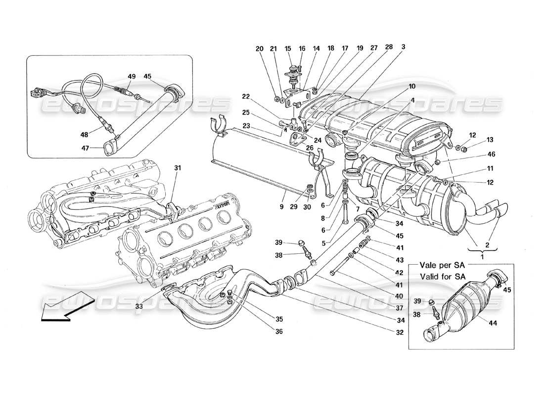 ferrari 348 (1993) tb / ts exhaust system parts diagram