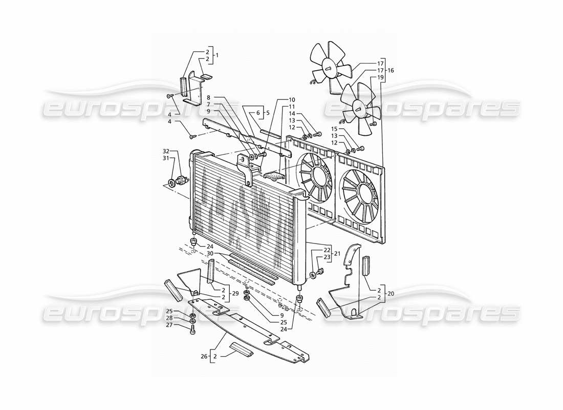 maserati ghibli 2.8 (abs) radiator and cooling fans parts diagram