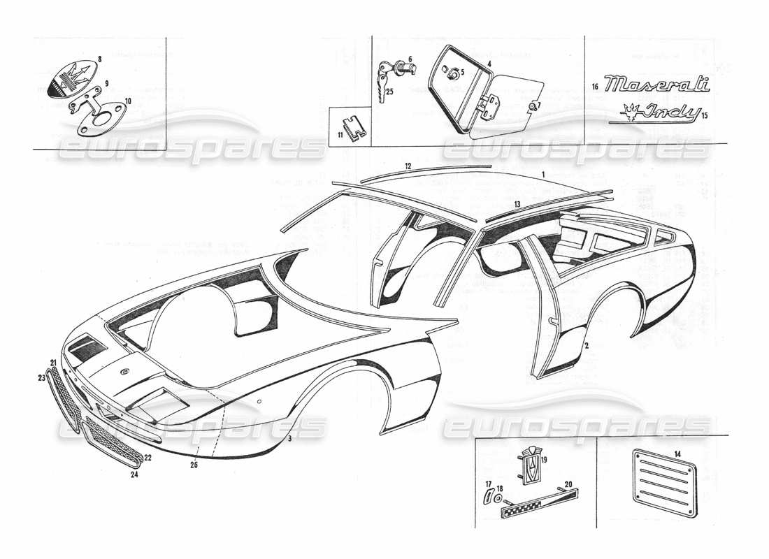 VIEW PARTS DIAGRAMS FROM THE MASERATI INDY PARTS CATALOGUE a part diagram from the maserati indy parts catalogue
