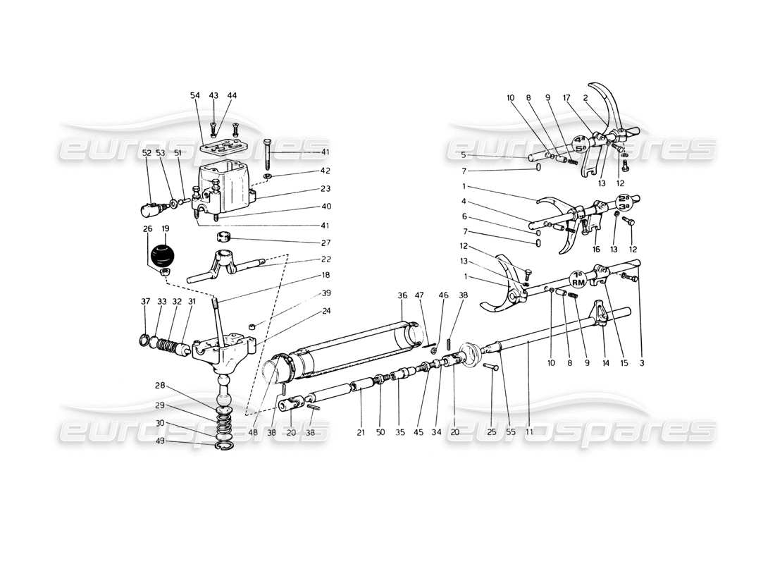 ferrari 365 gt4 berlinetta boxer gearbox controls (up to car no. 17535) parts diagram