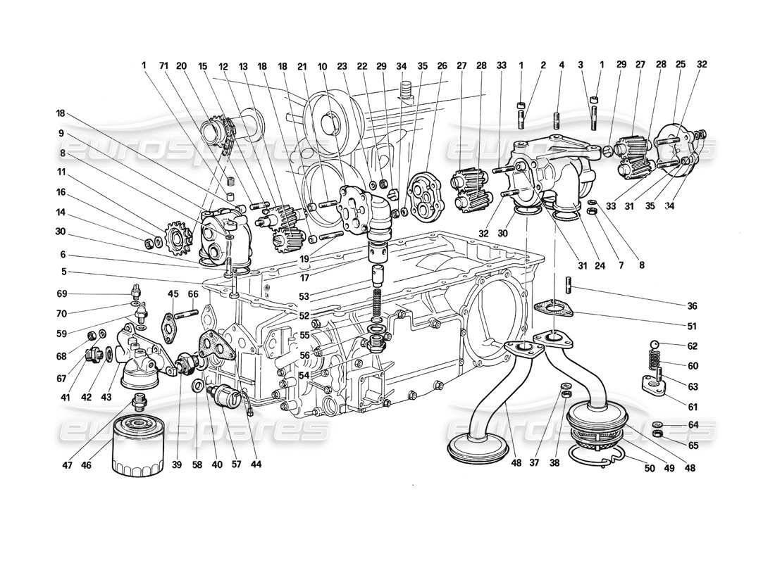 ferrari testarossa (1990) lubrication -pumps and oil filter parts diagram