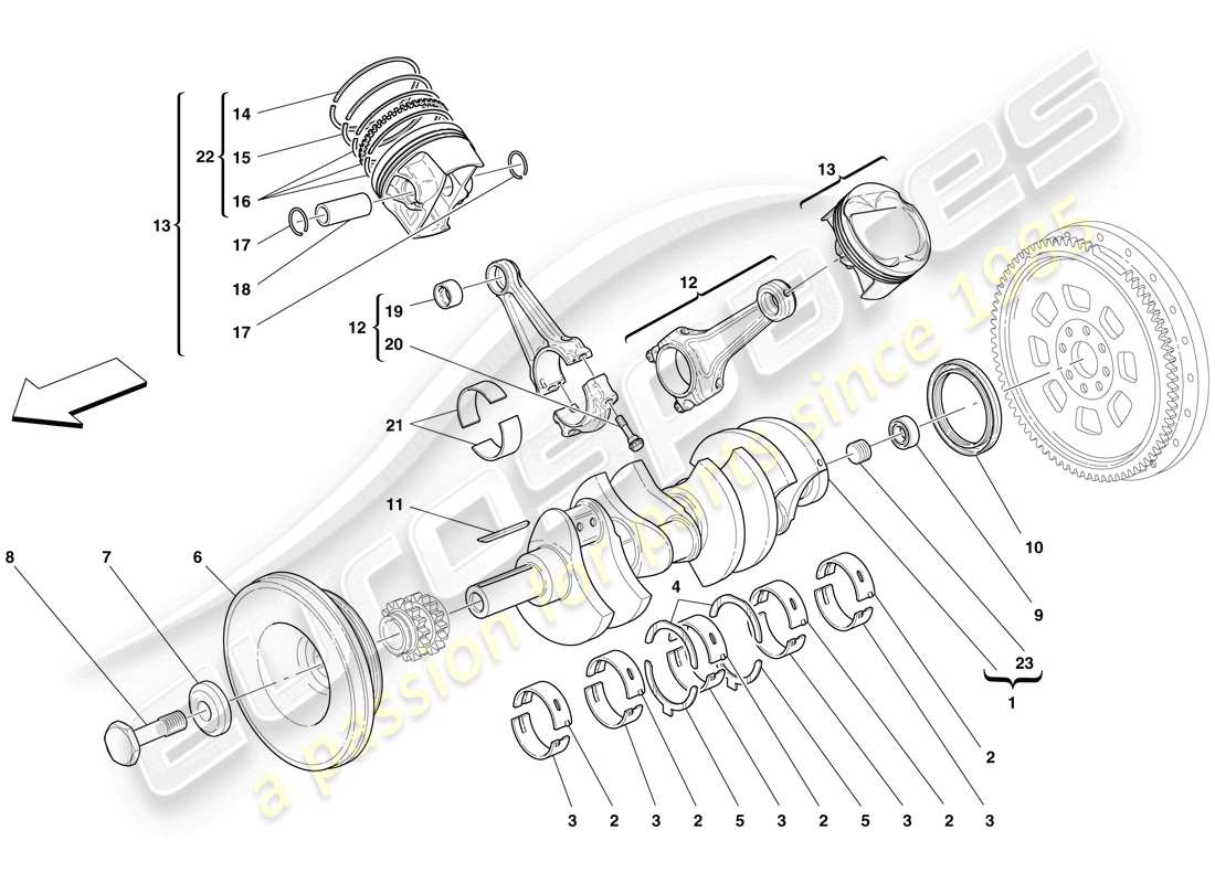 ferrari f430 scuderia (rhd) crankshaft - connecting rods and pistons parts diagram