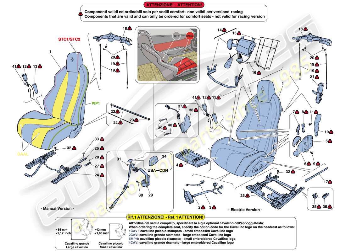 ferrari 458 spider (europe) seats - seat belts, guides and adjustment parts diagram