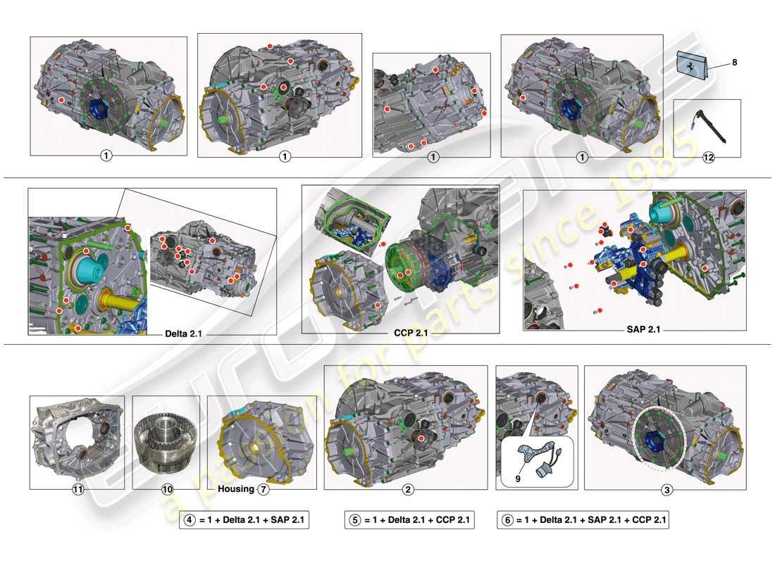 ferrari 458 italia (europe) gearbox repair kit part diagram