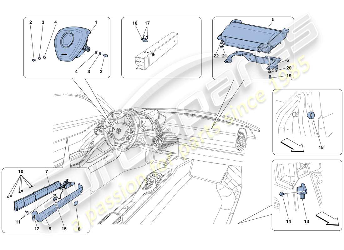 ferrari 458 spider (europe) airbags parts diagram