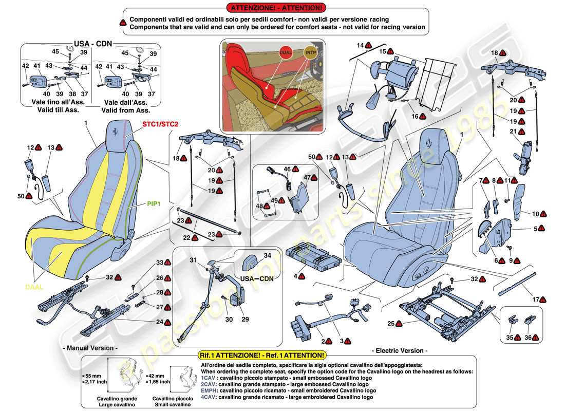 ferrari 458 italia (europe) seats - seat belts, guides and adjustment part diagram