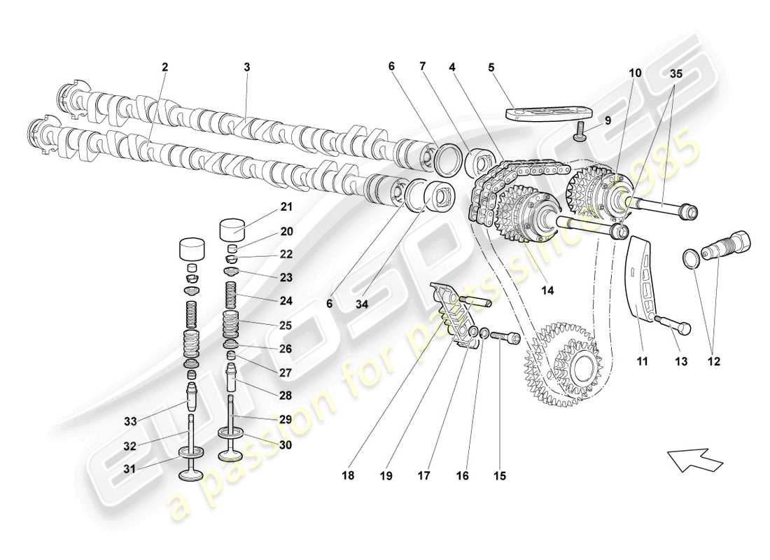 lamborghini lp640 roadster (2007) camshaft, valves right part diagram