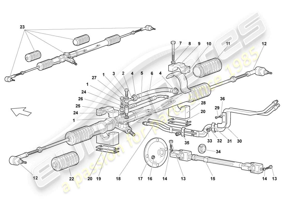 lamborghini lp640 roadster (2007) steering gear part diagram