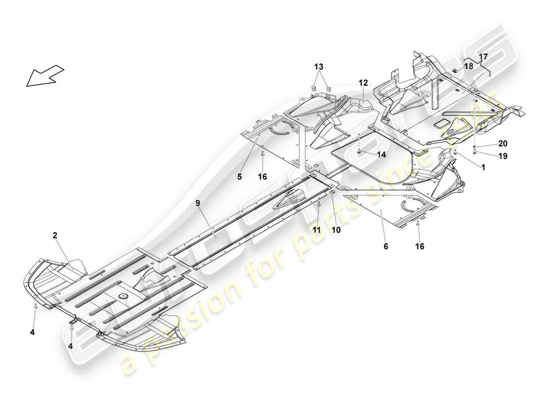 lamborghini lp550-2 spyder (2010) underbody trim parts diagram