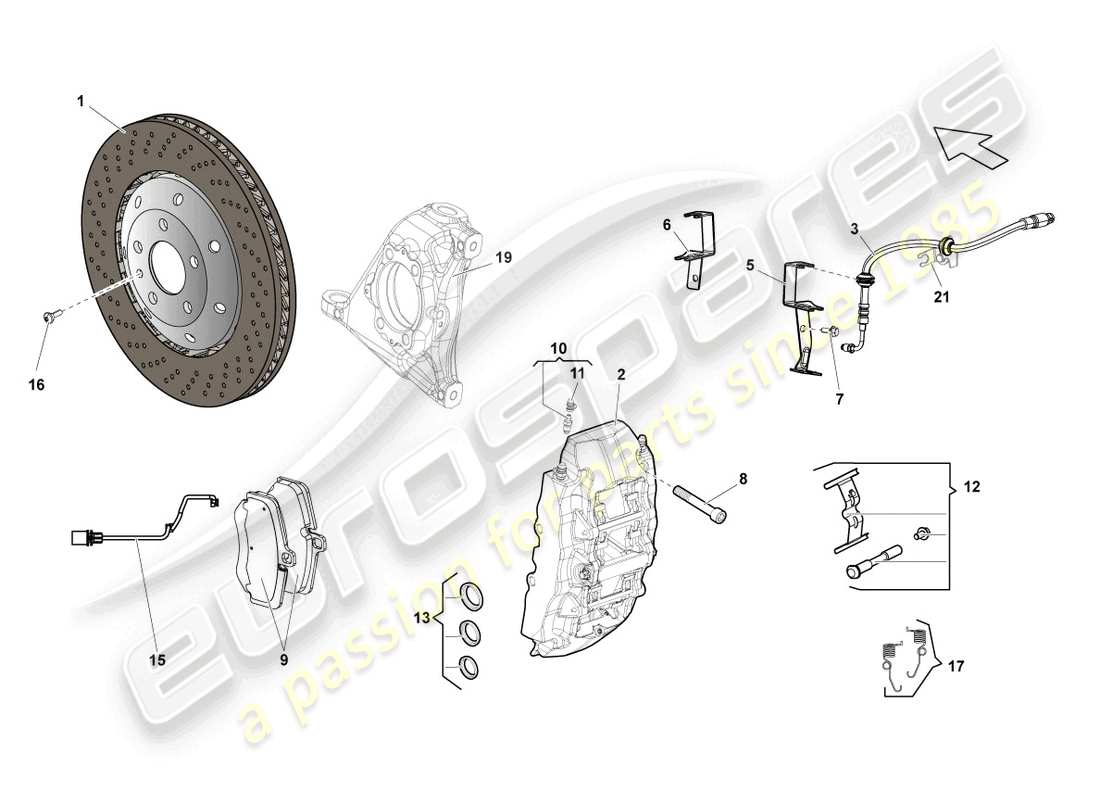 lamborghini lp550-2 spyder (2010) disc brake front parts diagram
