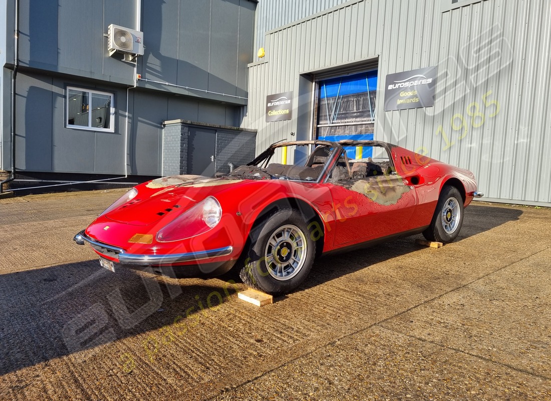 ferrari 246 dino (1975) being prepared for dismantling at eurospares