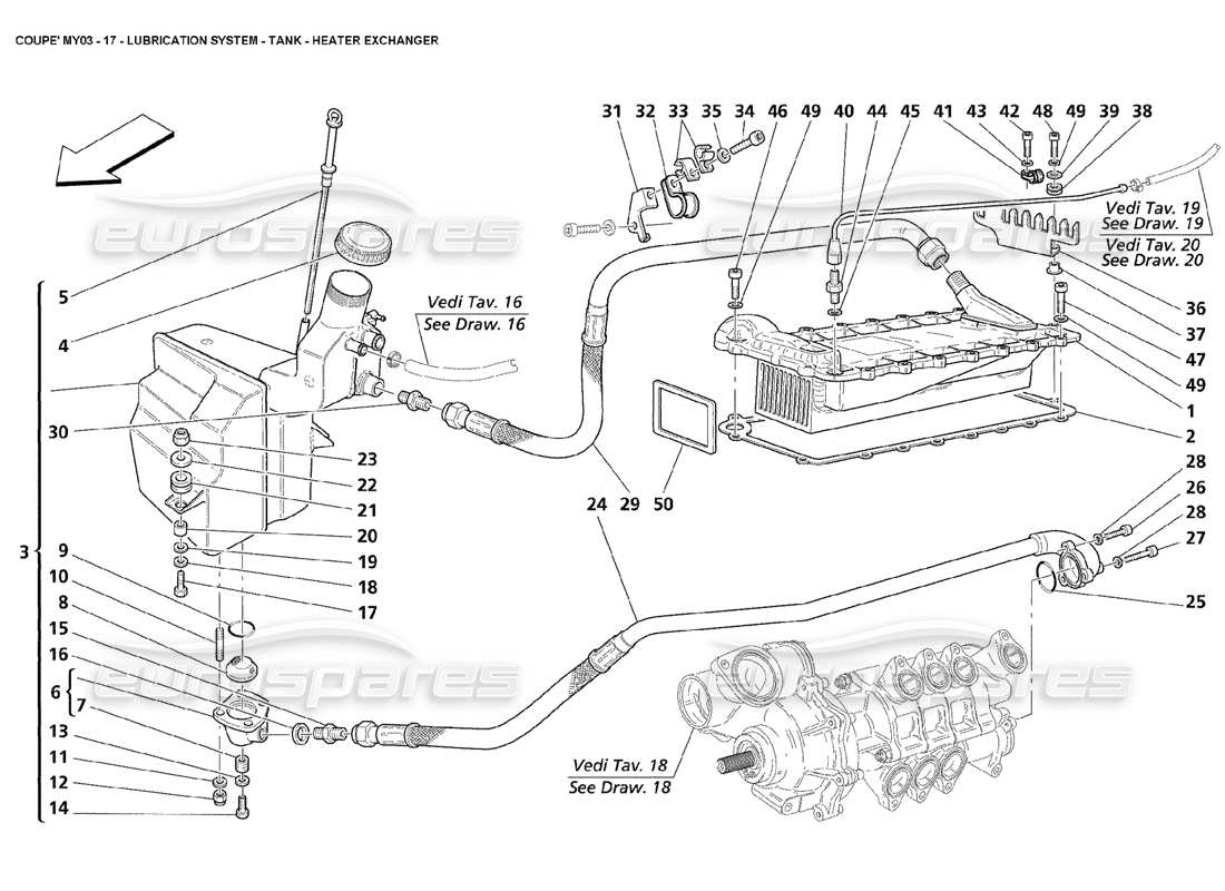 maserati 4200 coupe (2003) lubrication system - tank - heater exchange parts diagram