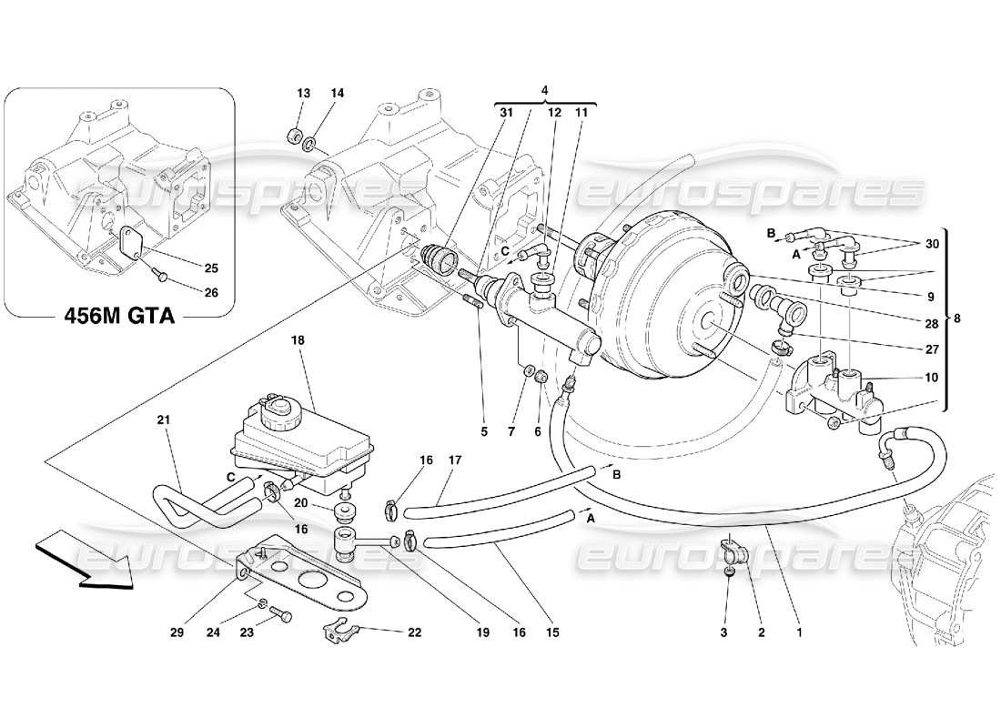 ferrari 456 m gt/m gta brake and clutch hydraulic system -valid for gd parts diagram