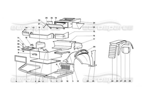 a part diagram from the ferrari testarossa parts catalogue