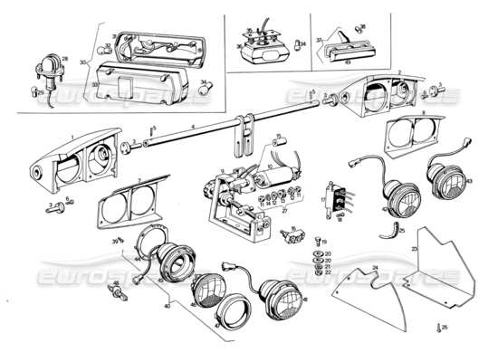 a part diagram from the maserati ghibli (1967-1973) parts catalogue