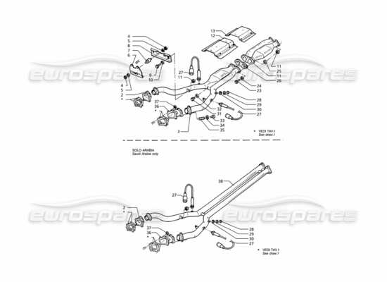 a part diagram from the maserati ghibli (1993-1995) parts catalogue