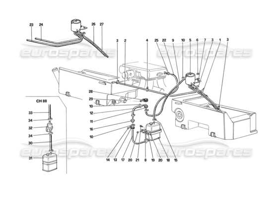 a part diagram from the ferrari mondial parts catalogue