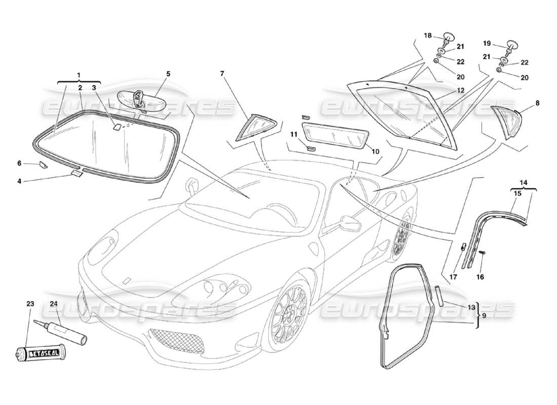 VIEW PARTS DIAGRAMS FROM THE FERRARI 360 PARTS CATALOGUE a part diagram from the ferrari 360 parts catalogue