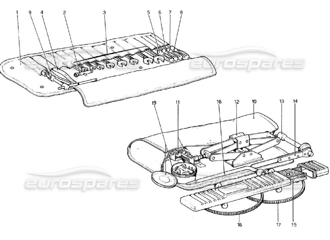 ferrari 308 gtb (1976) tool-kit parts diagram