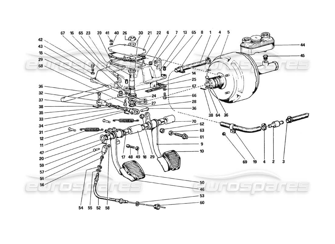 ferrari 308 gtb (1980) pedal board - brake and clutch controls parts diagram