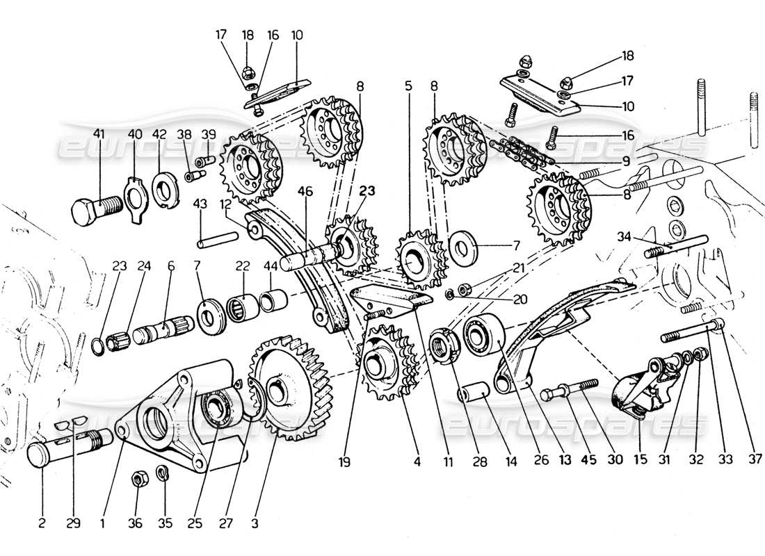 ferrari 365 gtc4 (mechanical) timing chains parts diagram