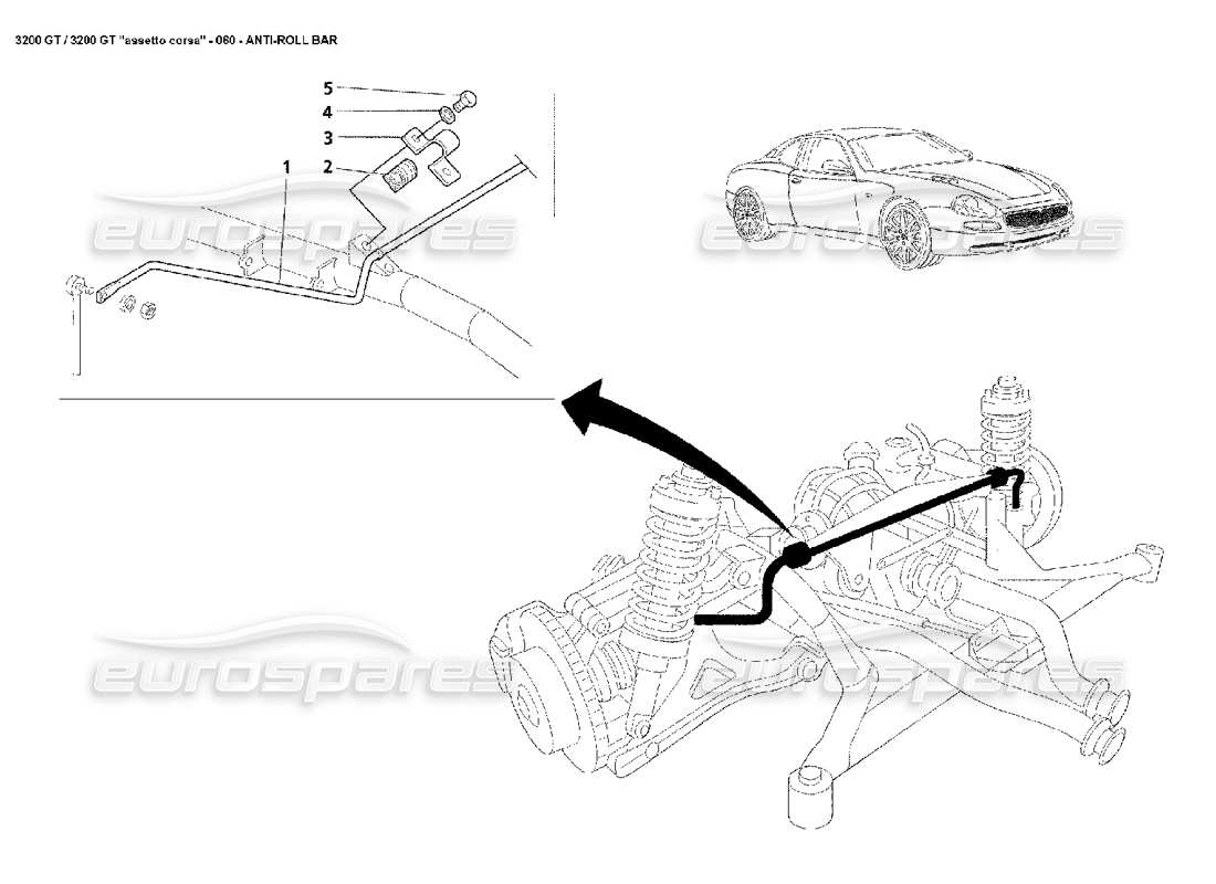 maserati 3200 gt/gta/assetto corsa rear anti-roll bar parts diagram