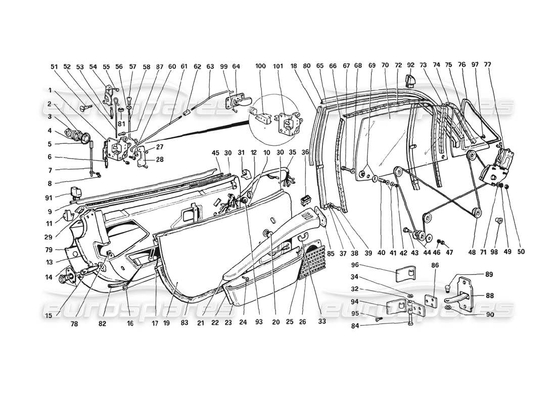 ferrari 308 gtb (1980) doors parts diagram