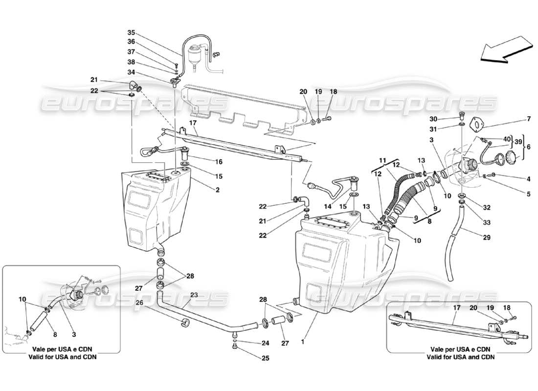 ferrari 360 challenge stradale fuel tanks and union parts diagram