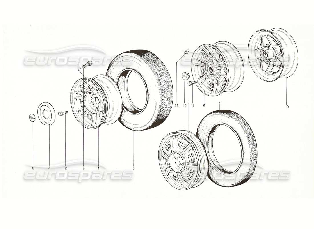 ferrari 308 gt4 dino (1976) wheels parts diagram