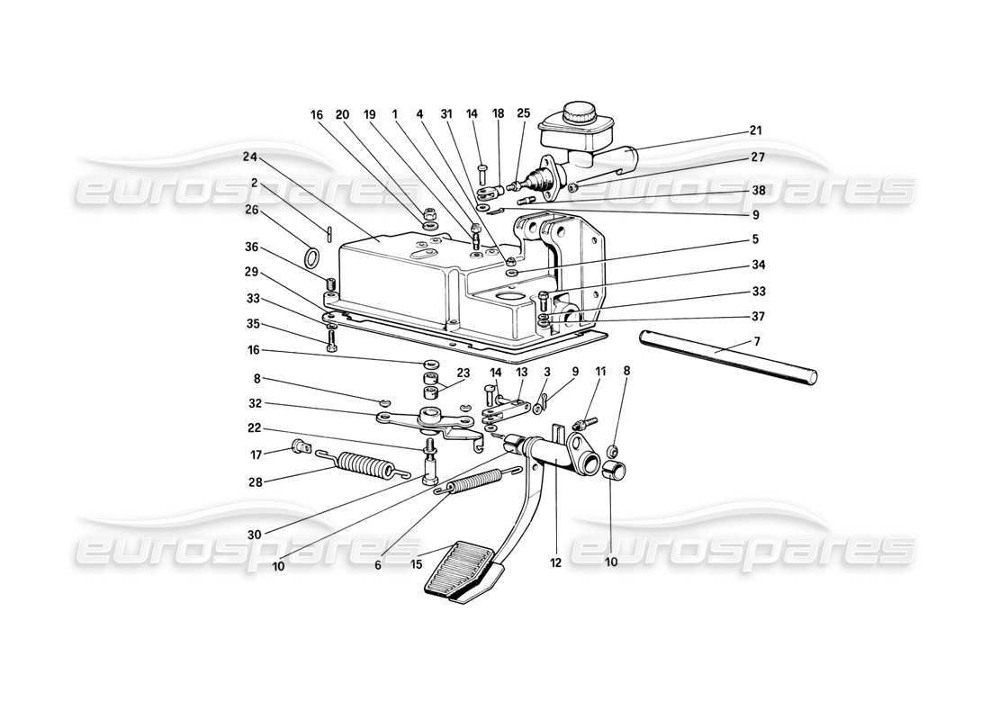 ferrari mondial 8 (1981) pedal board - clutch control (variants for rhd versions) parts diagram