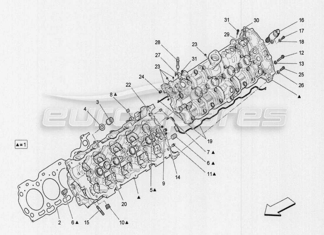 maserati qtp. v8 3.8 530bhp auto 2015 lh cylinder head parts diagram